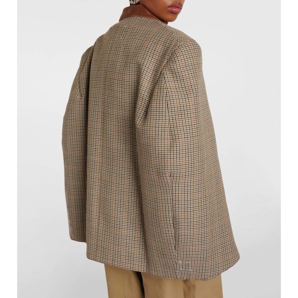 Maison Margiela Houndstooth Plaid Cape Jacket Brown Camel Wool IT 44 US Size 12 - Picture 5 of 16